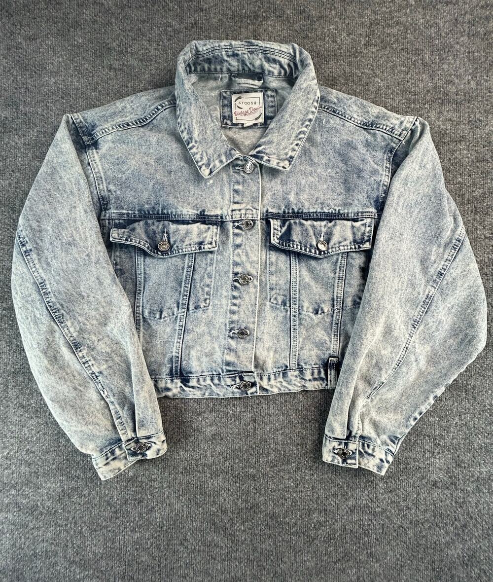 Stoosh Vintage Denim Jacket Womens XL AcidWash Trucker Jean Cropped Jacket Blue